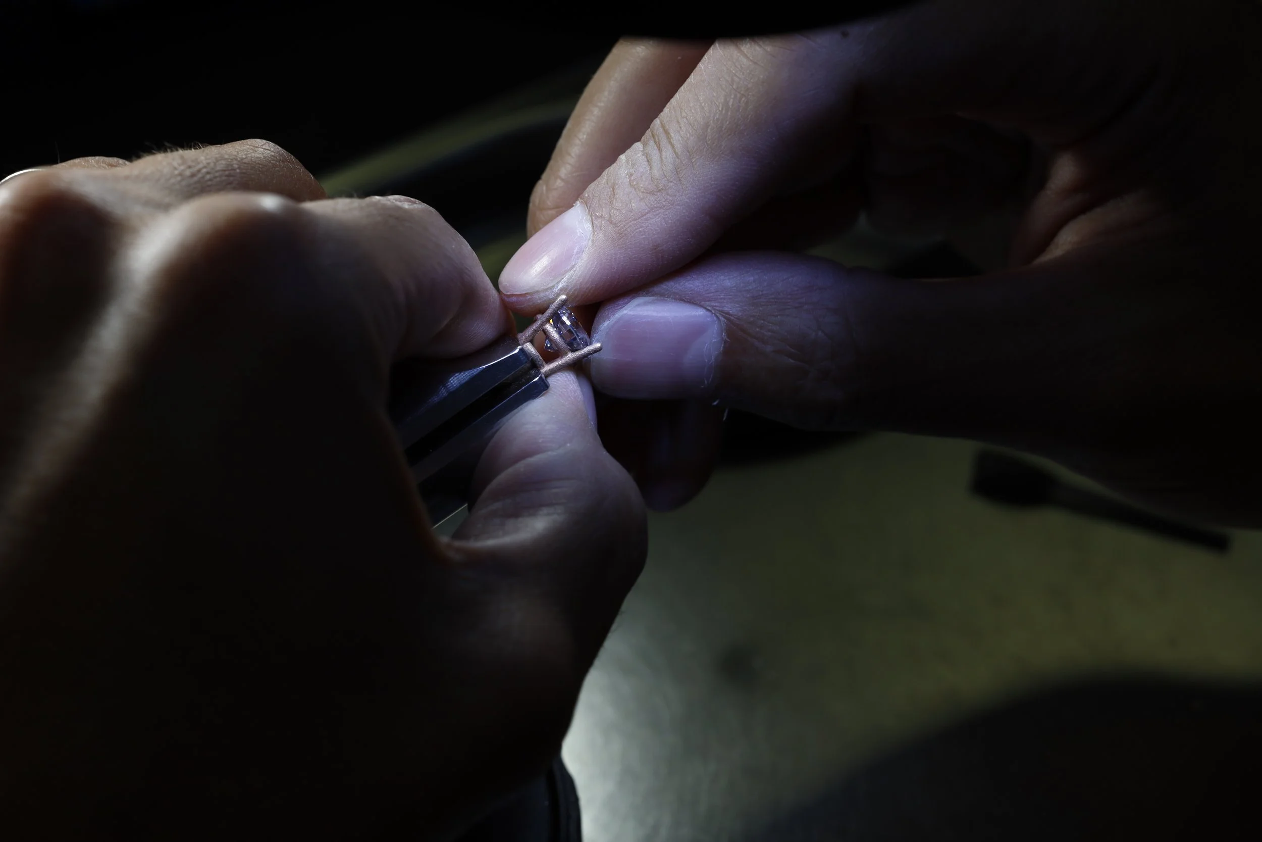 Large round diamond classic four-prong setting in cast, ethically sourced gemstone work by Gugunava Jewelry London