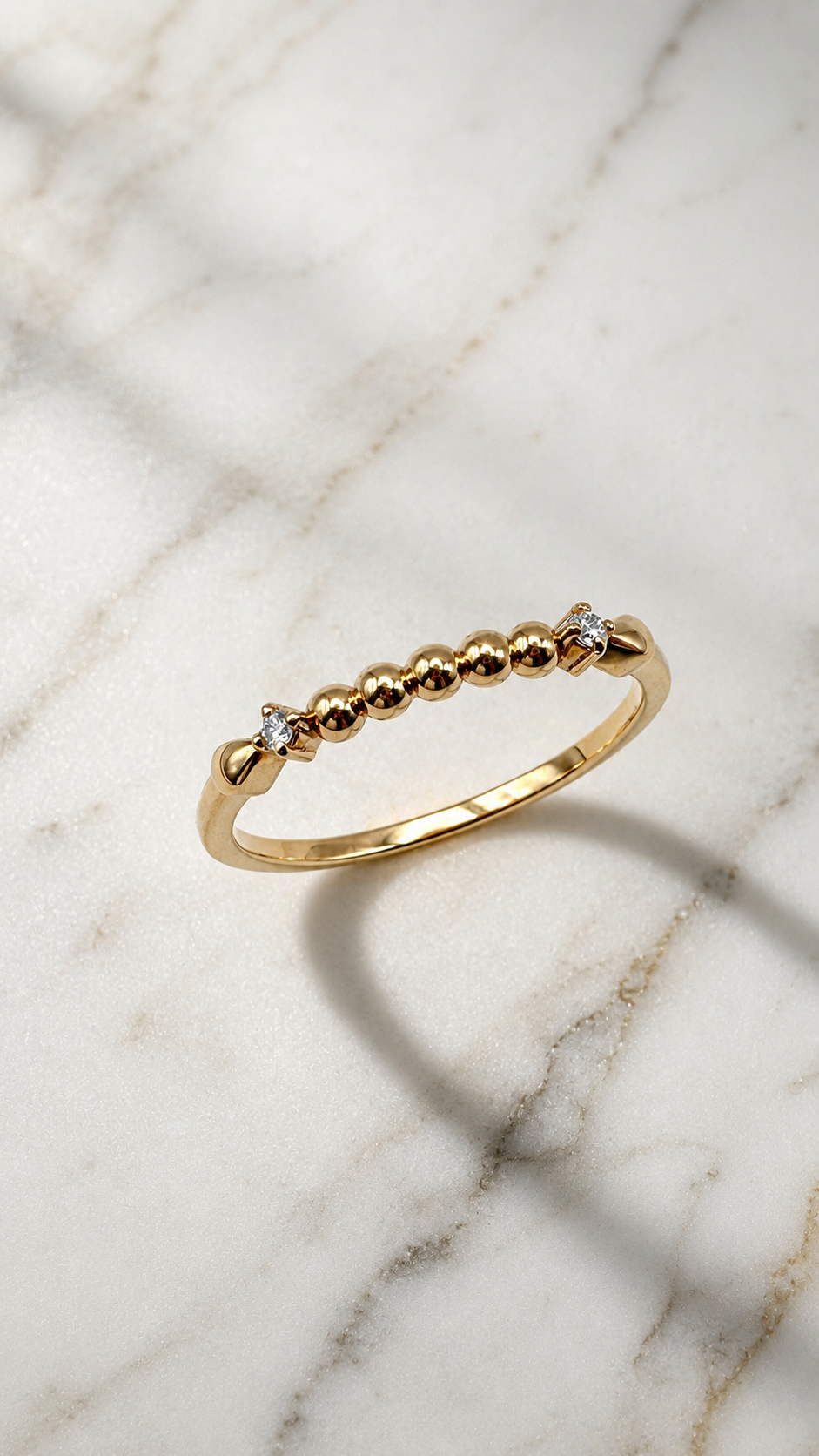 Beaded Ring 9ct Gold | Gold Bead & Lab Diamond Band