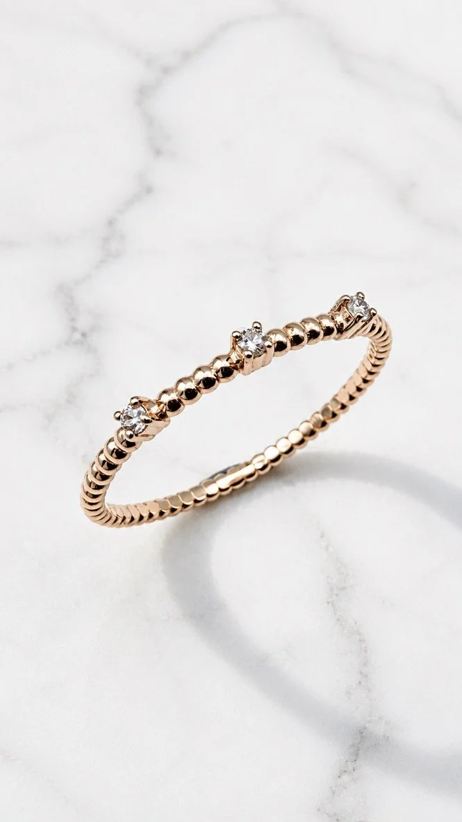 Trio Ring 9ct Gold | Three Lab Diamond Beaded Band