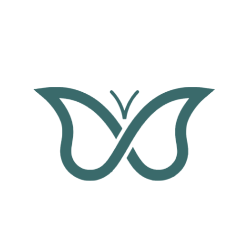 A minimalist stylized butterfly logo with symmetrical wings.