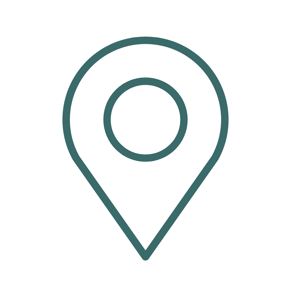 Outline of a location pin icon with a circular target inside.