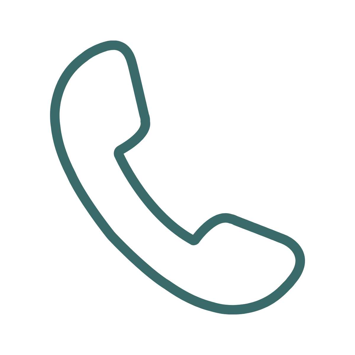 Icon of a telephone receiver, outlined in dark teal.