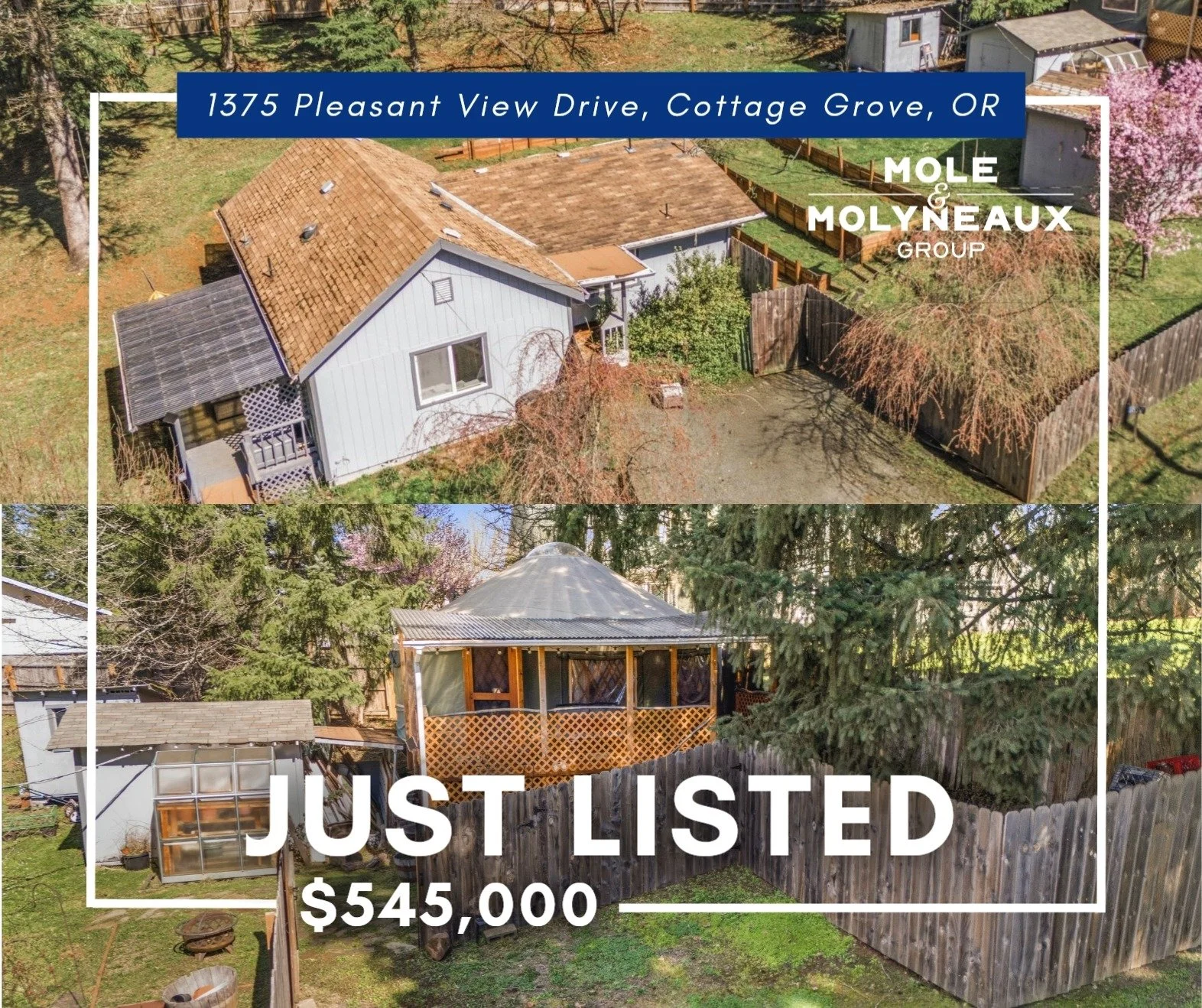 A Luxury AirBnB, Custom Yurt, Terraced Garden and a large variety of fruit trees all on almost a half-acre lot. 
What more can you ask for? 

1375 Pleasant View Drive. Cottage Grove, OR
Listed for $545,000

This property is one of those rare investme