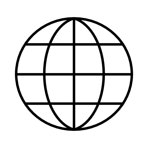 Line drawing of a globe with latitude and longitude lines.