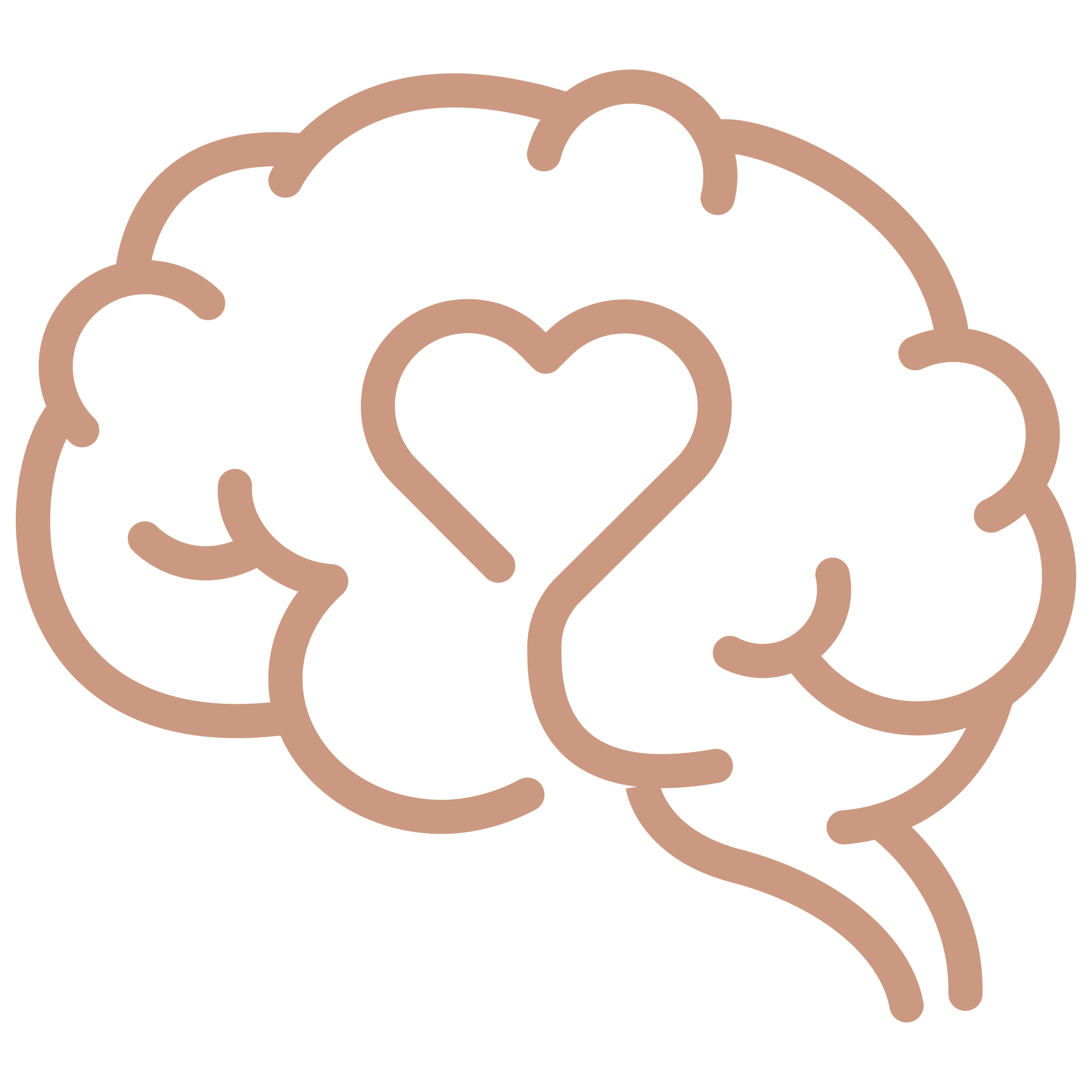 Outline of a human brain with a heart shape inside it.