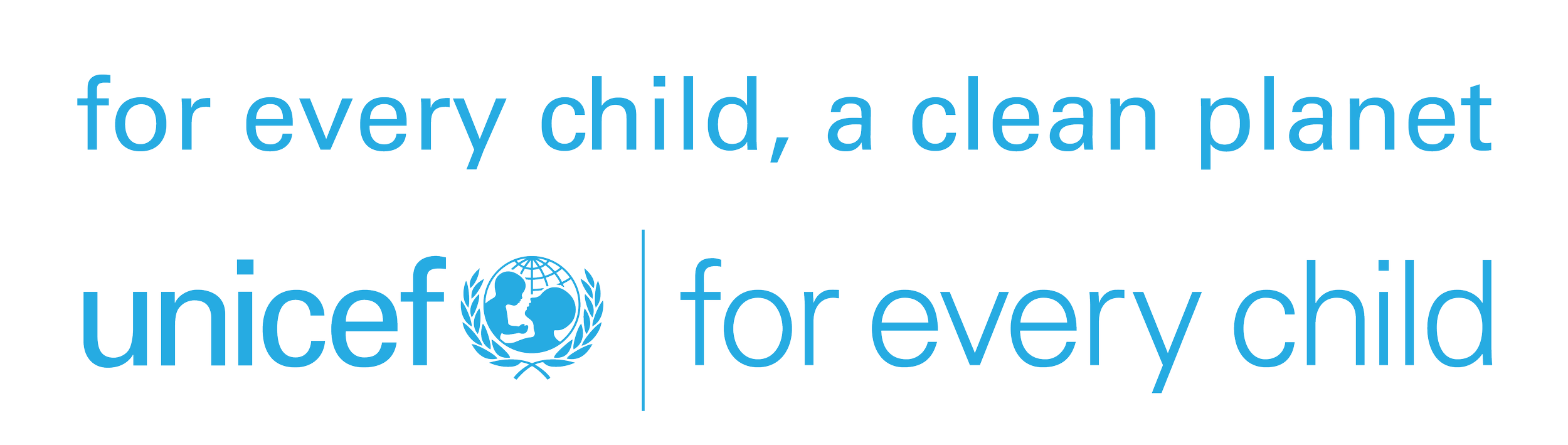 UNICEF logo with the slogan 'for every child, a clean planet' and the UNICEF emblem featuring a globe and two children.