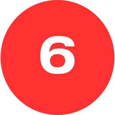 Red circle with the white number six in the center
