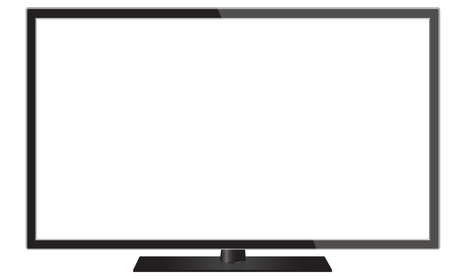 A flat-screen computer monitor turned on, displaying a blank white screen and sitting on a black stand.