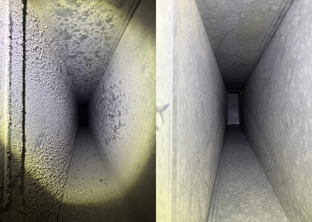 Close-up of the interior of a metallic, textured duct or pipe with a dark opening at the end, taken from inside.