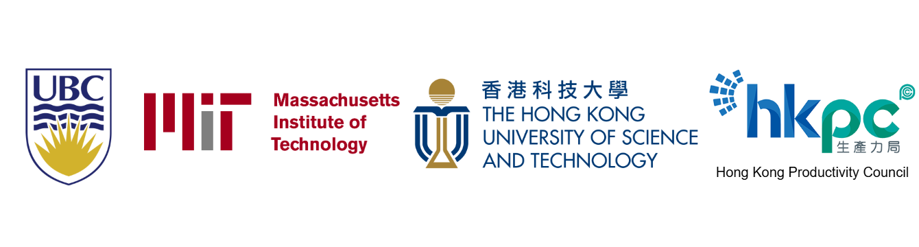 UBC logo on the left, followed by a series of front logos including text and symbols, ending with the HKEC logo on the right.