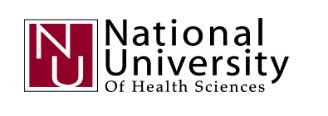 National University of Health Sciences logo with maroon and black text