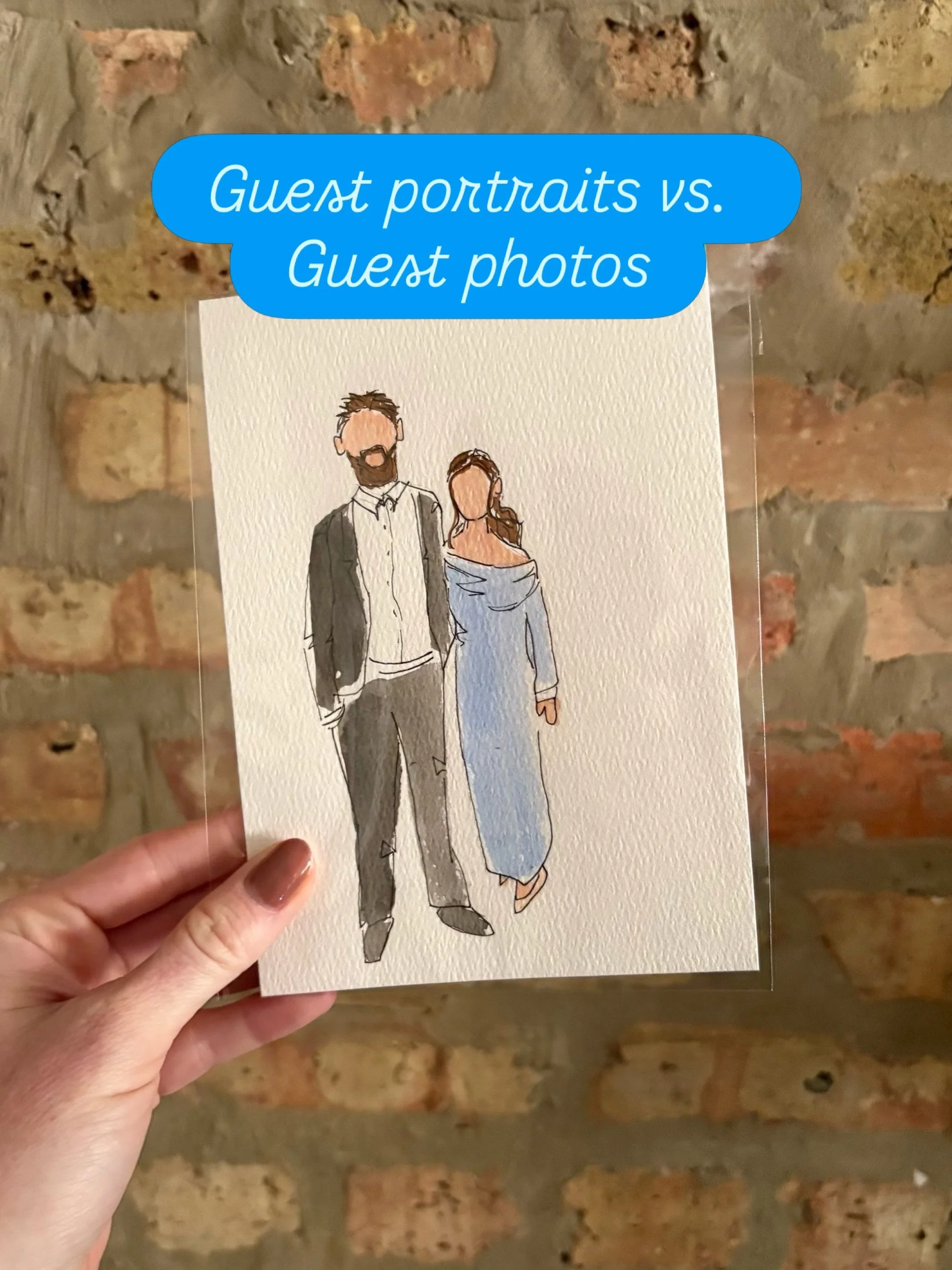 The photos taken during cocktail hour vs. the portraits your guests take home! 

Guest portrait painting is perfect for any event- weddings, bridal showers, baby showers, birthday party&rsquo;s, retirement party, corporate events, holiday parties, ch