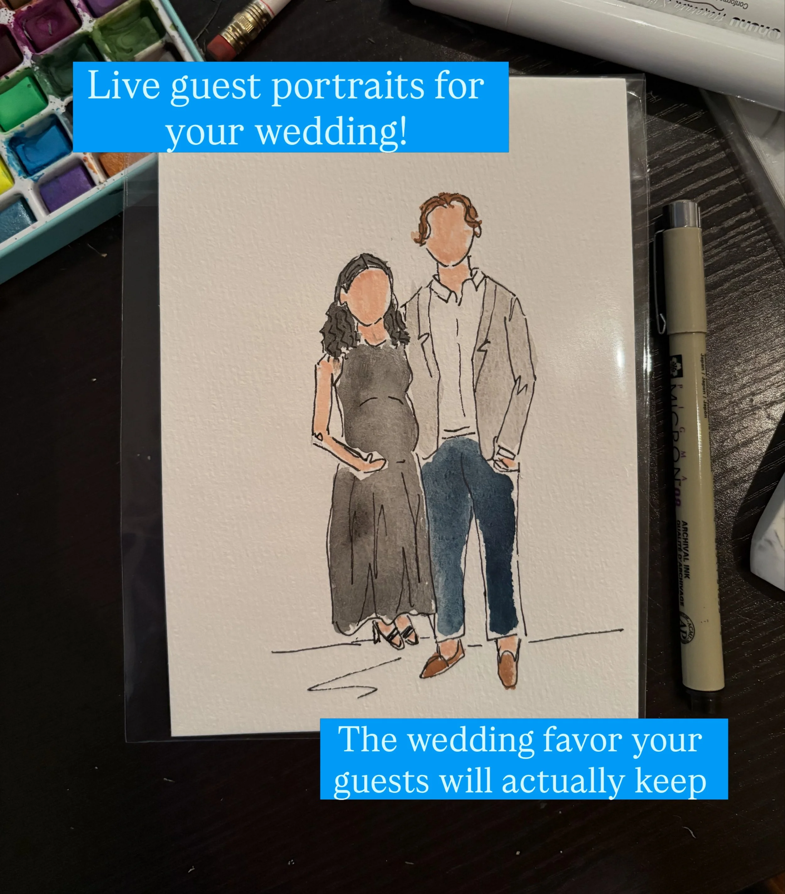 Your wedding day is filled with moments worth remembering&mdash;and your guests deserve a keepsake they&rsquo;ll actually cherish!!

Live watercolor guest portraits are a unique form of entertainment that doubles as a personalized wedding favor. Gues