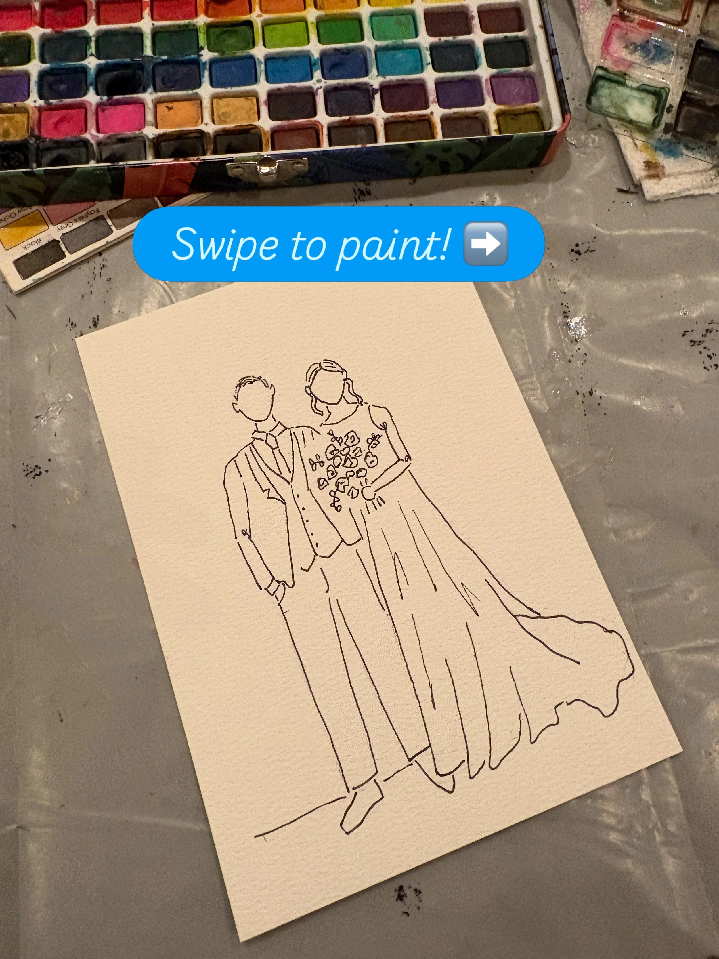 I will always make an effort to include a bride and groom portrait! If they don&rsquo;t have time to stop by during the wedding, I will complete it for them afterwords.

 Such a cute keepsake to remember your wedding day with! 💕😊

#weddingpainter #