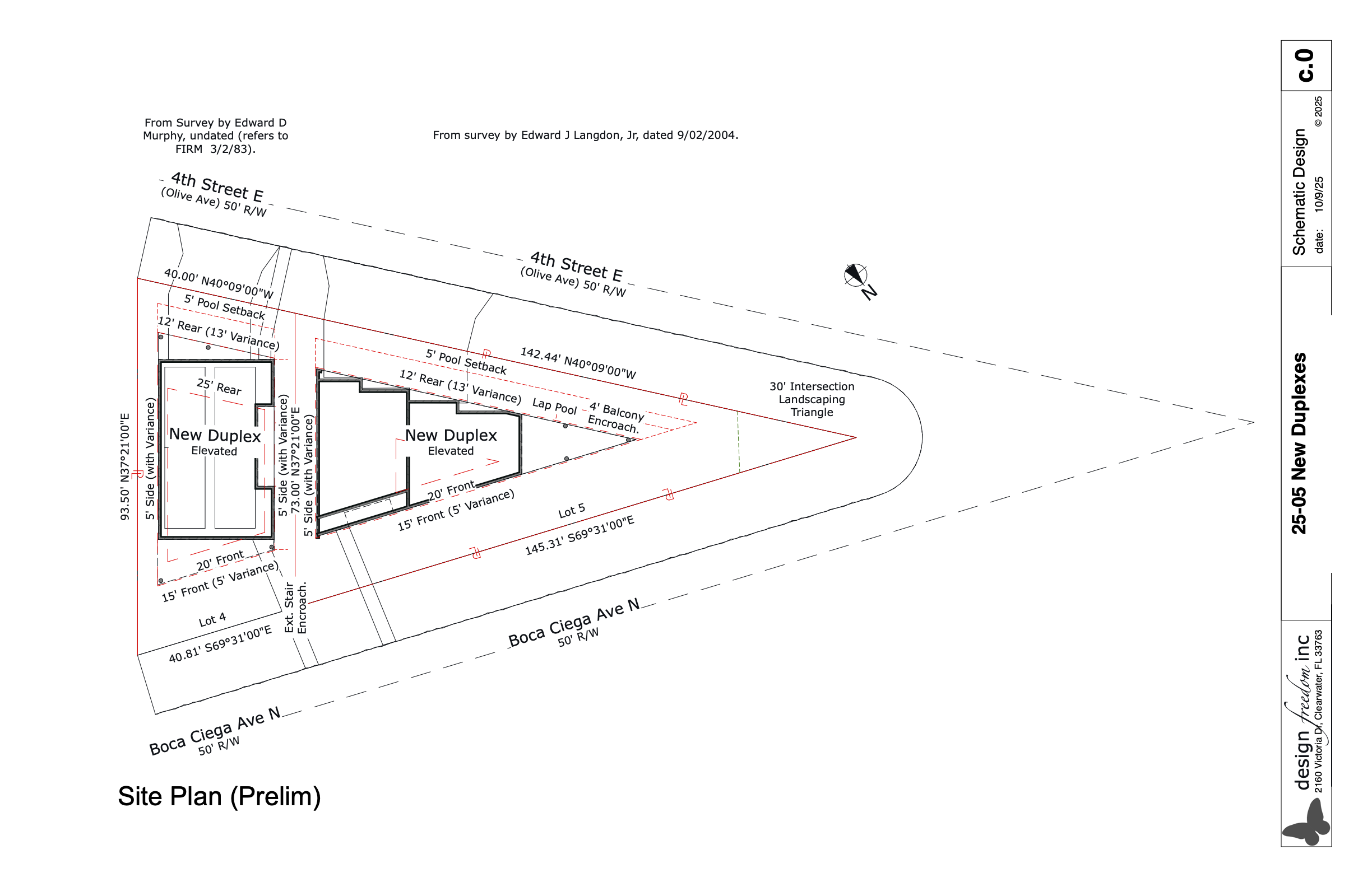 Site plan showing property lines, setback lines, buildings and driveways