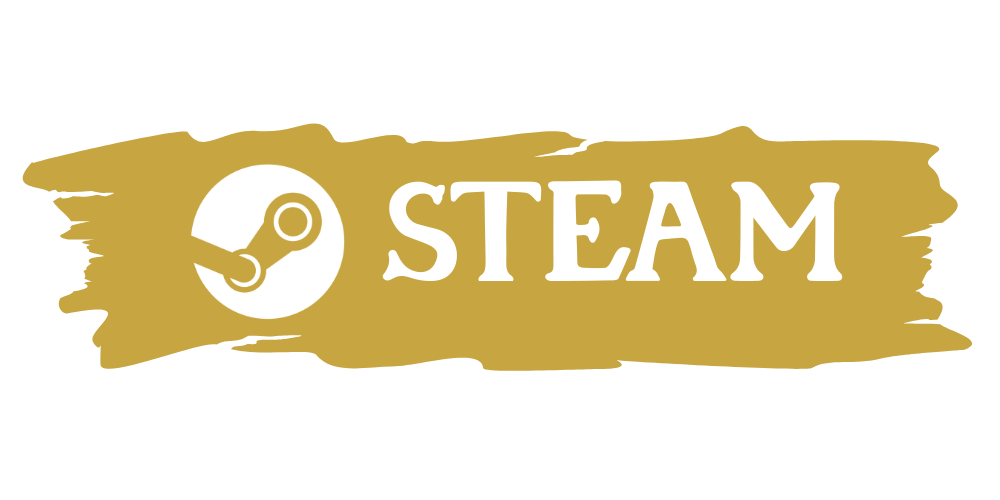 STEAM logo with a white icon of a gear and a wrench inside a black circle on a gold background