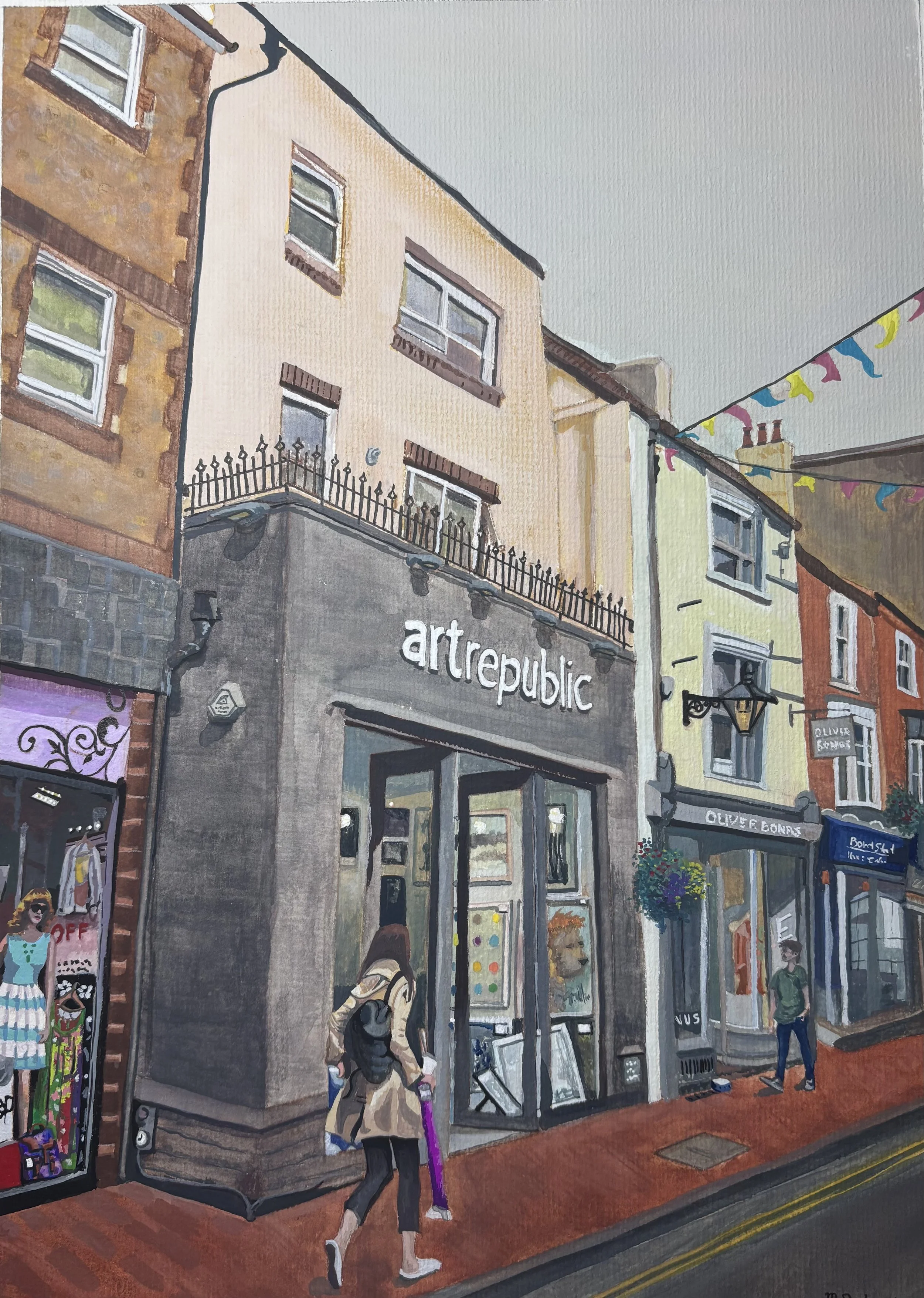 'Bond Street - Brighton, UK', 2025, Gouache - 11" x 15".  Original Available.