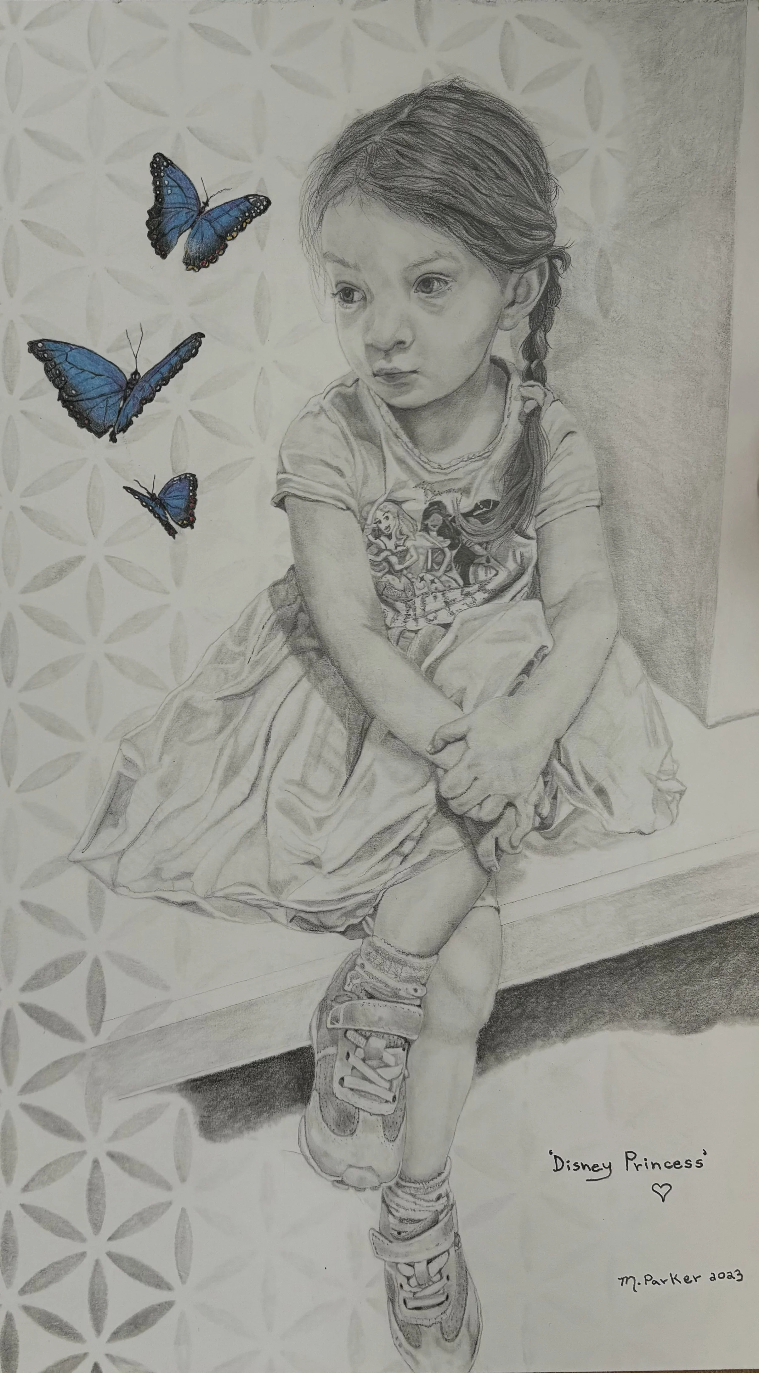 'Disney Princess', 2023, graphite and coloured pencil - 11" x 14".  Private Collection.