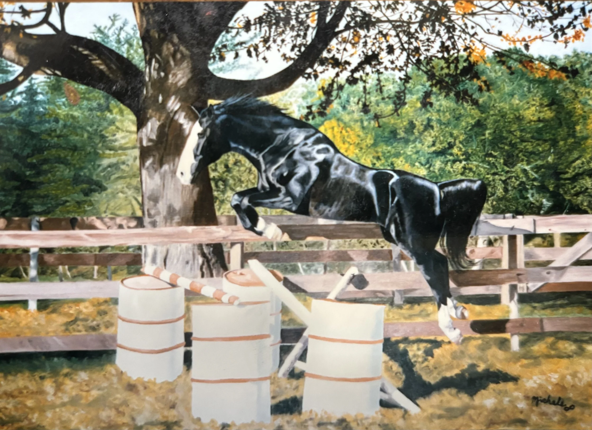 'Over the barrels', 1986, Oil - 12" x 15".  Private Collection.