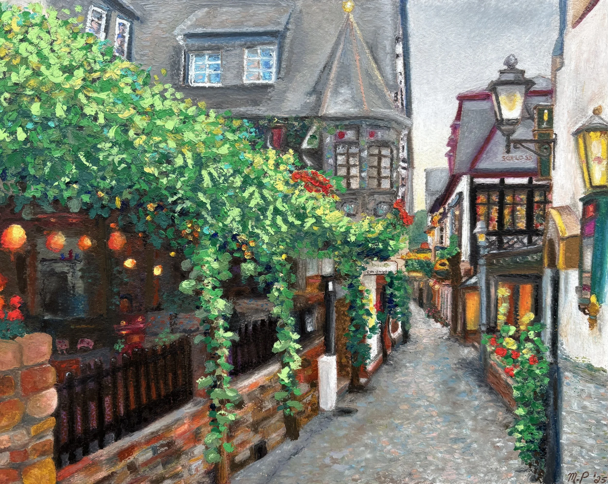 'Cochem street', 2025, Oil Pastel- 9" x 12".  Original Available.