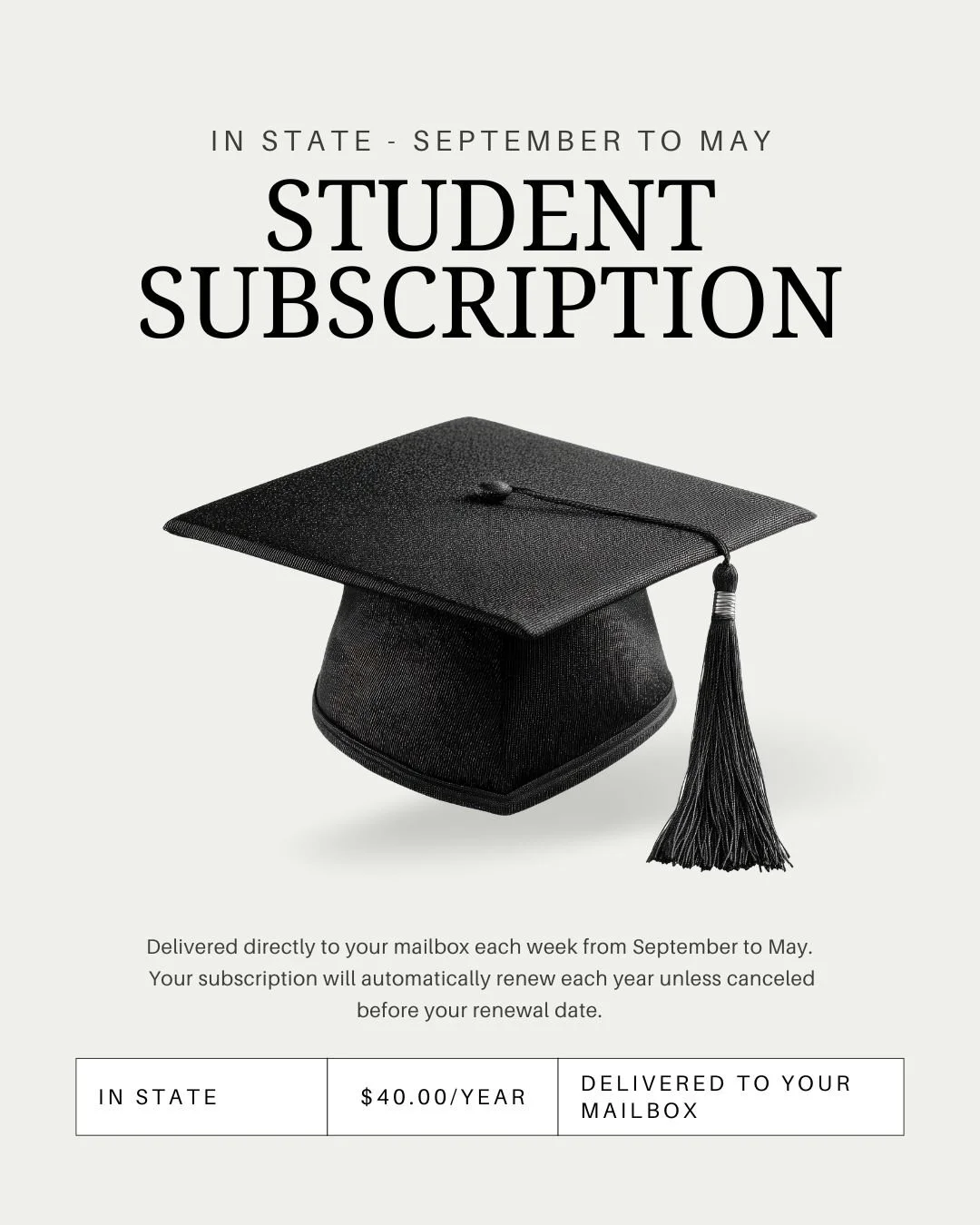 🎓 Student Subscription (Sept. - May)