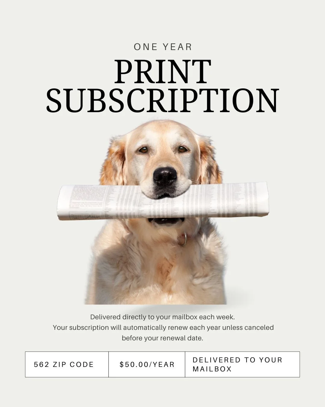 🏠 1-Year Local Print Subscription (562 Zip Code)