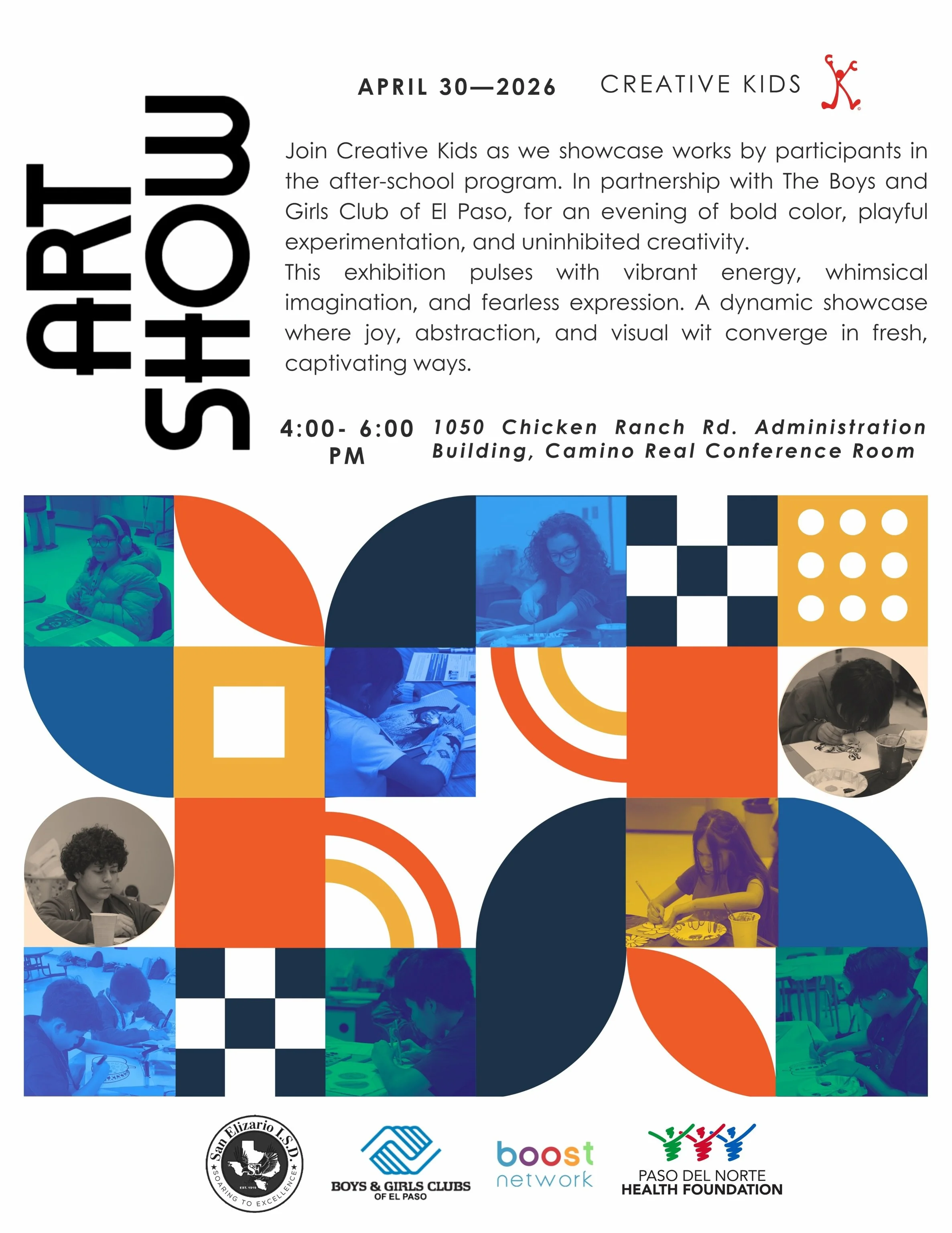 Our Creative Kids Project ABLE participants are ready to shine! 🎨✨

Join us for their spring art exhibition in San Elizario and support our young artists all while celebrating their creativity, talent, and ability.

Project ABLE is funded by the @pd