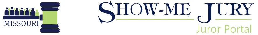 Missouri Show-Me Jury Juror Portal logo with a gavel and stylized figures