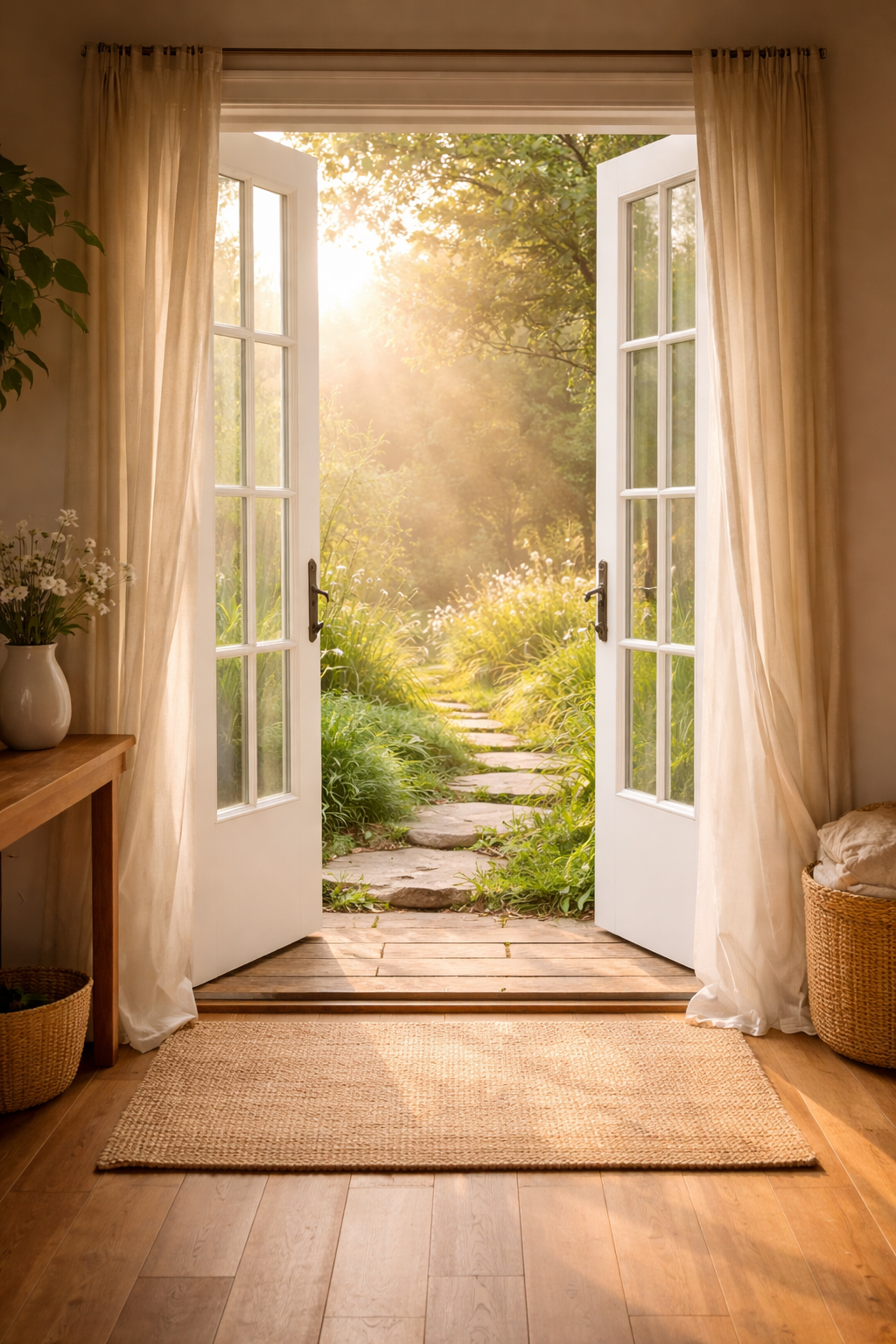 open doorway with sunlight peeking through