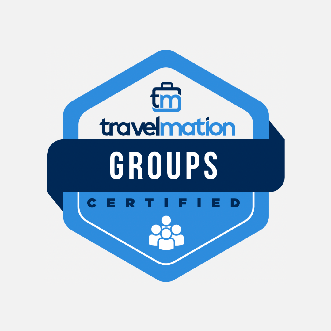 TravelMation Groups Certified badge in blue and white.
