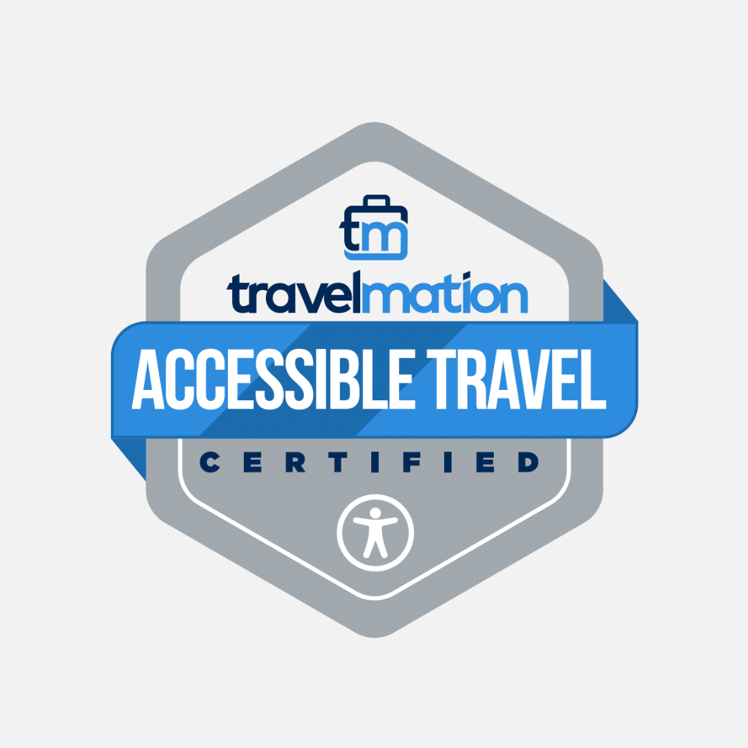 TravelMation Accessible Travel Certified badge in blue and white.