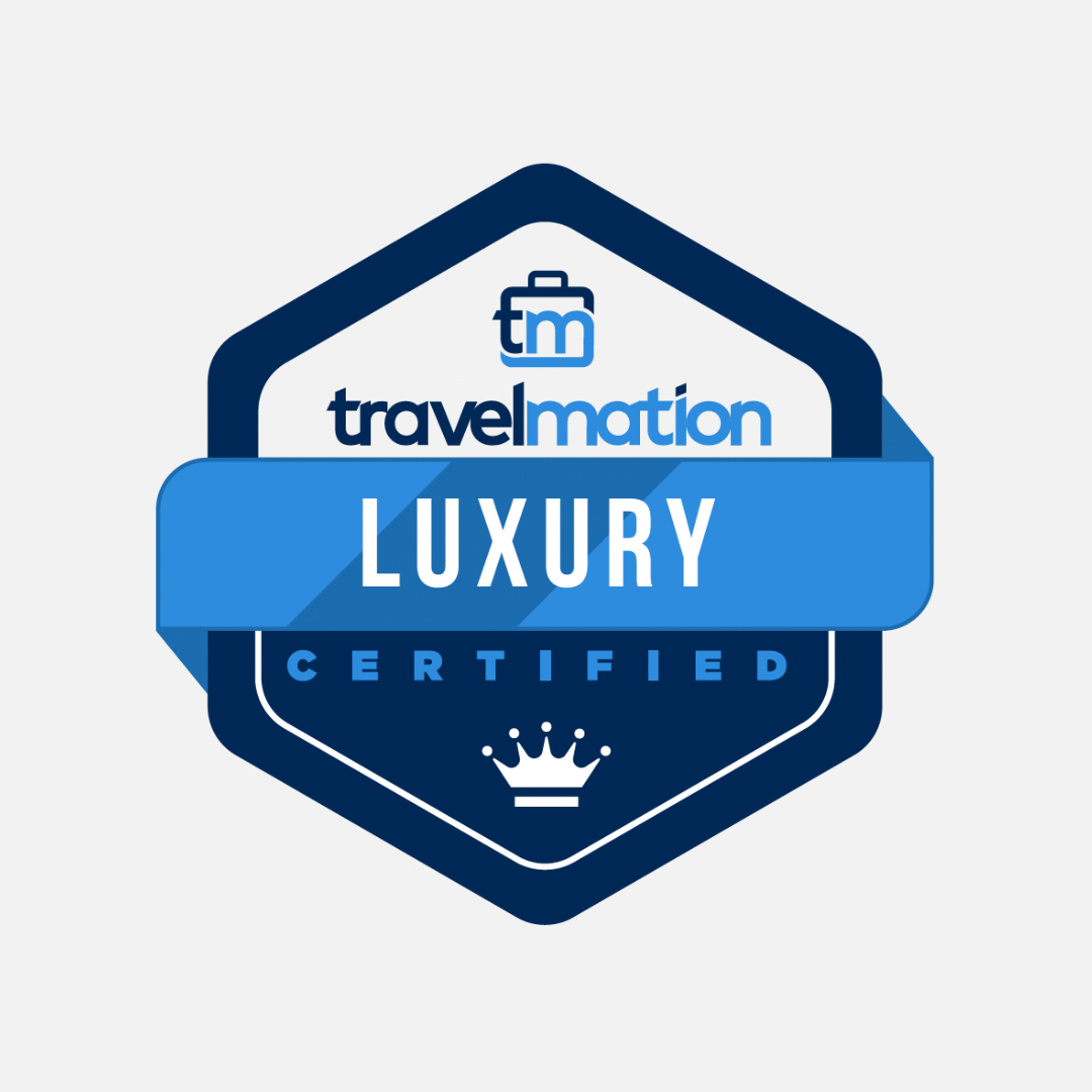 TravelMation Luxury Certified badge in blue and white.