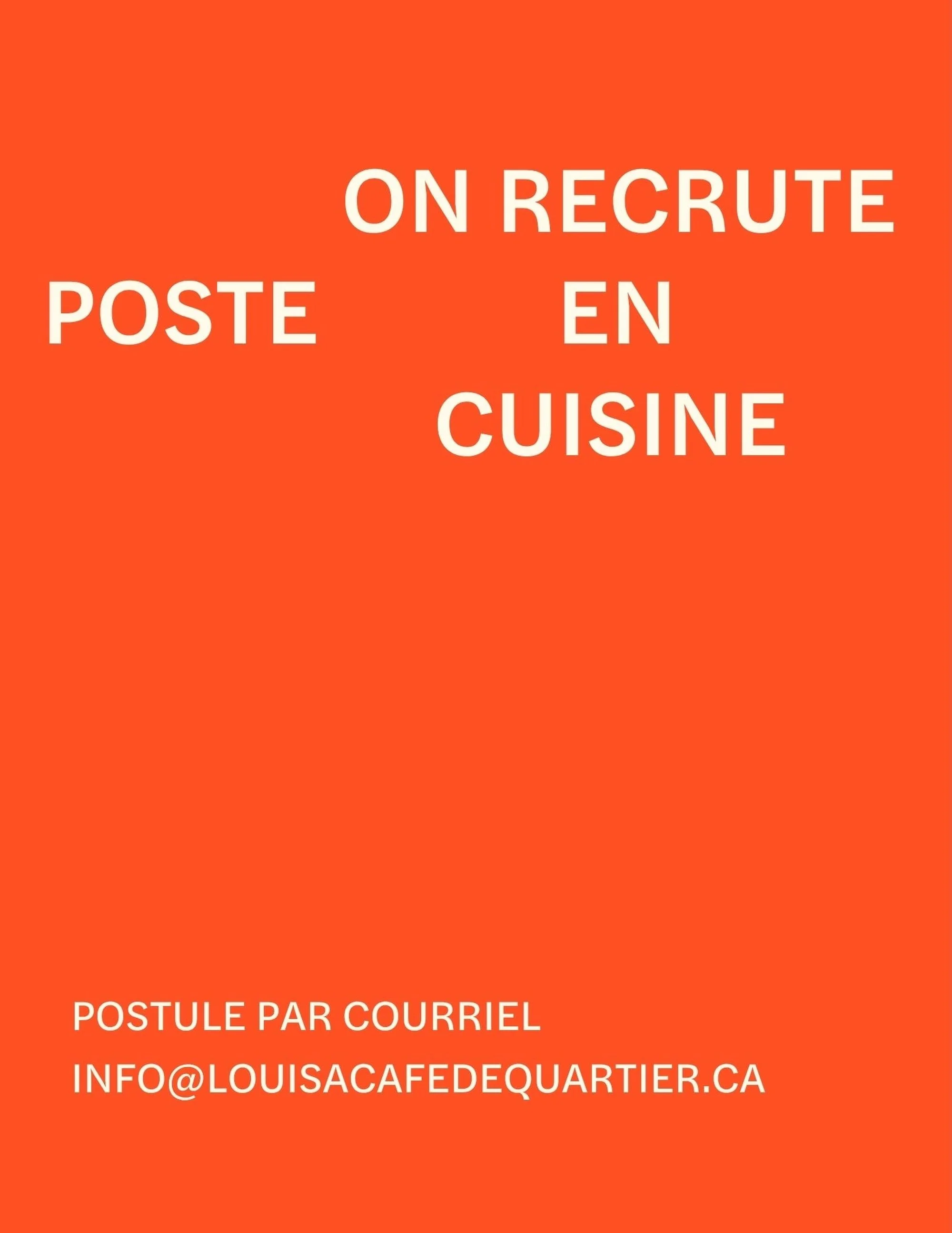 On cherche un&middot;e cuisinier&middot;&egrave;re pour se joindre &agrave; notre &eacute;quipe!⁠
⁠
⁠
- Poste &agrave; temps partiel
- Disponibilit&eacute; la fin de semaine 

On cherche quelqu&rsquo;un de fiable, qui souhaite faire partie d&rsquo;un