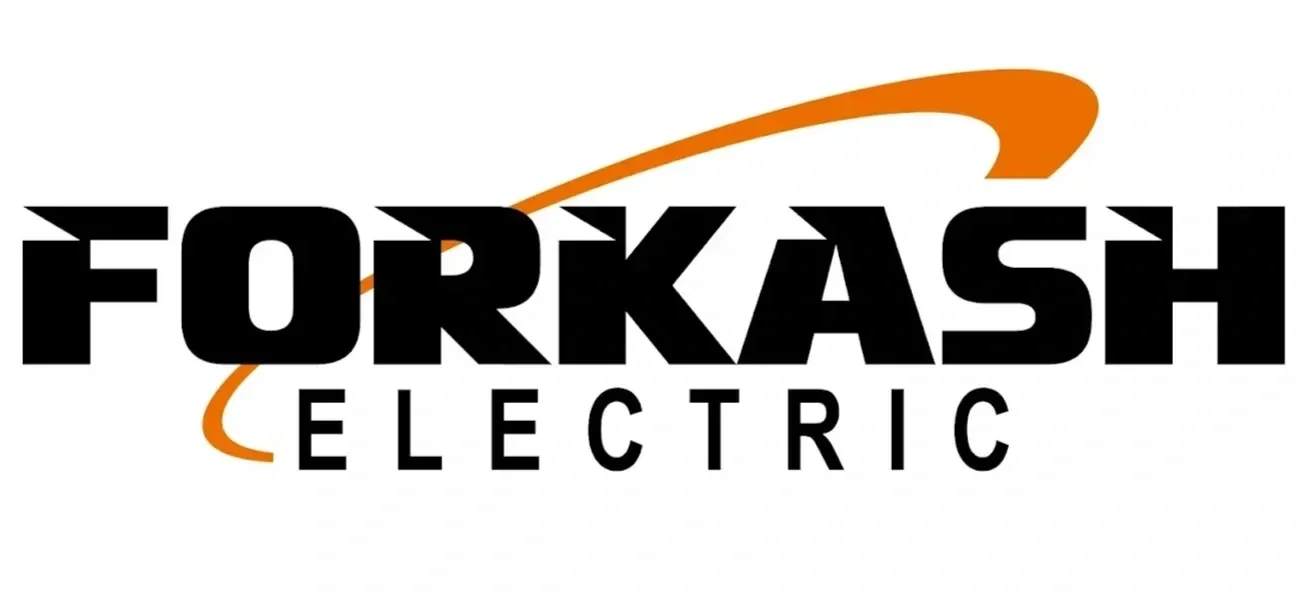 Logo of Forkash Electric with bold black text and an orange swoosh design