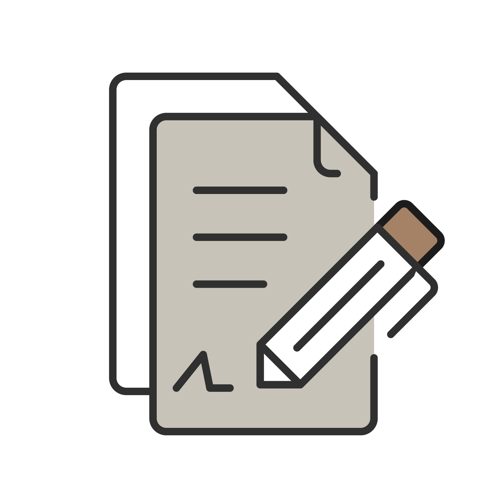 Illustration of a document and pencil representing writing or editing.