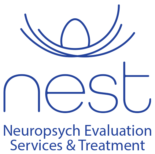 blue and white logo for Nest Psych