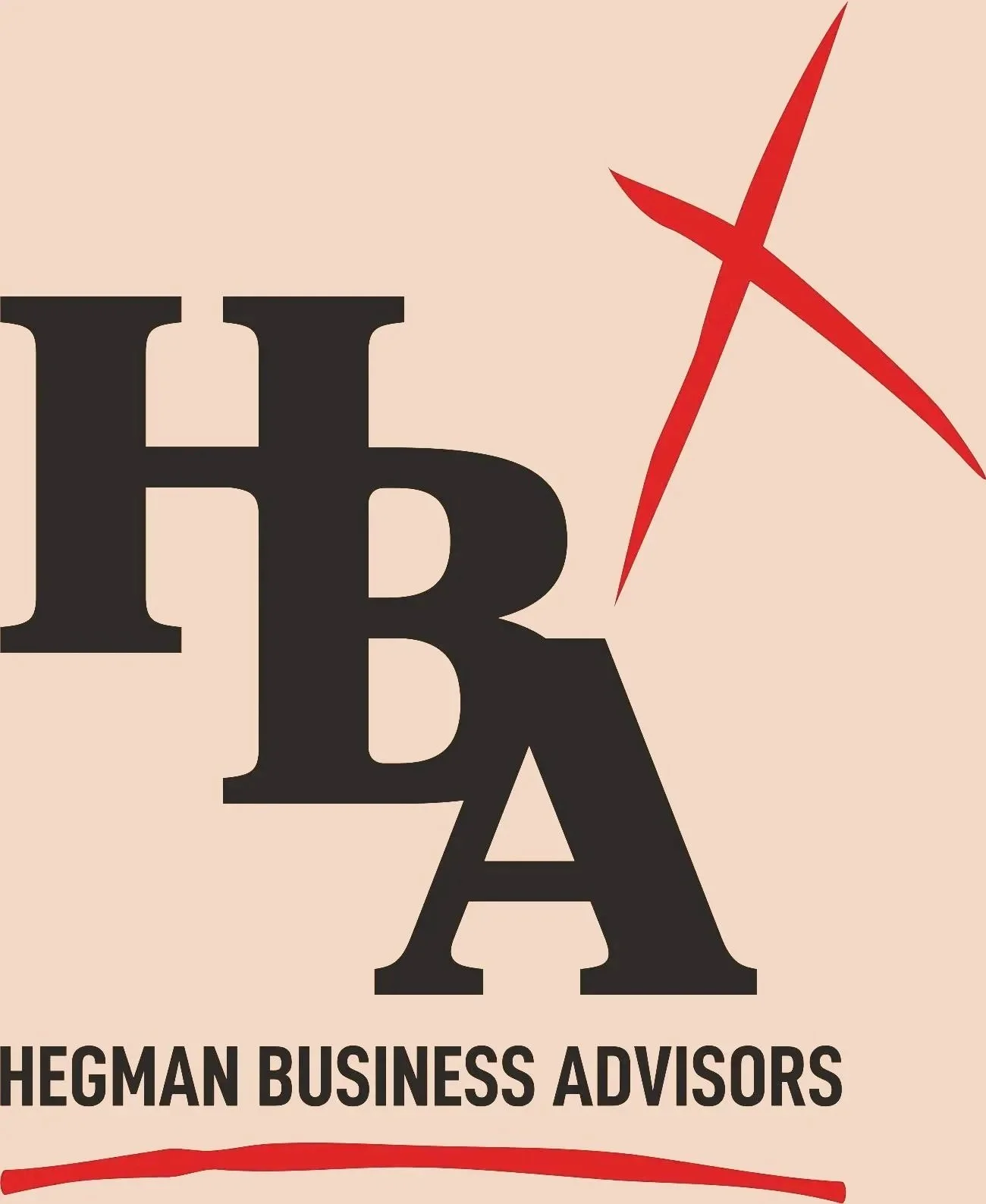 Logo for Hegman Business Advisors featuring large black initials HB, an abstract red check mark, and the company name written underneath.