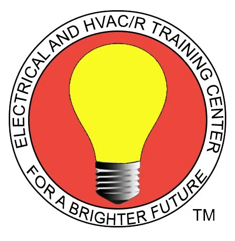 Electrical and HVAC/R Training Center logo of yellow lightbulb on orange background and For a Brighter Future text