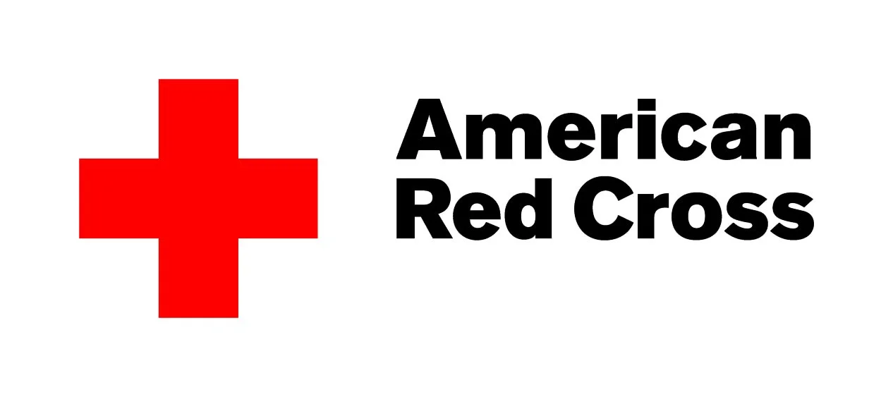 Red and black American Red Cross graphic logo showing the red cross and name