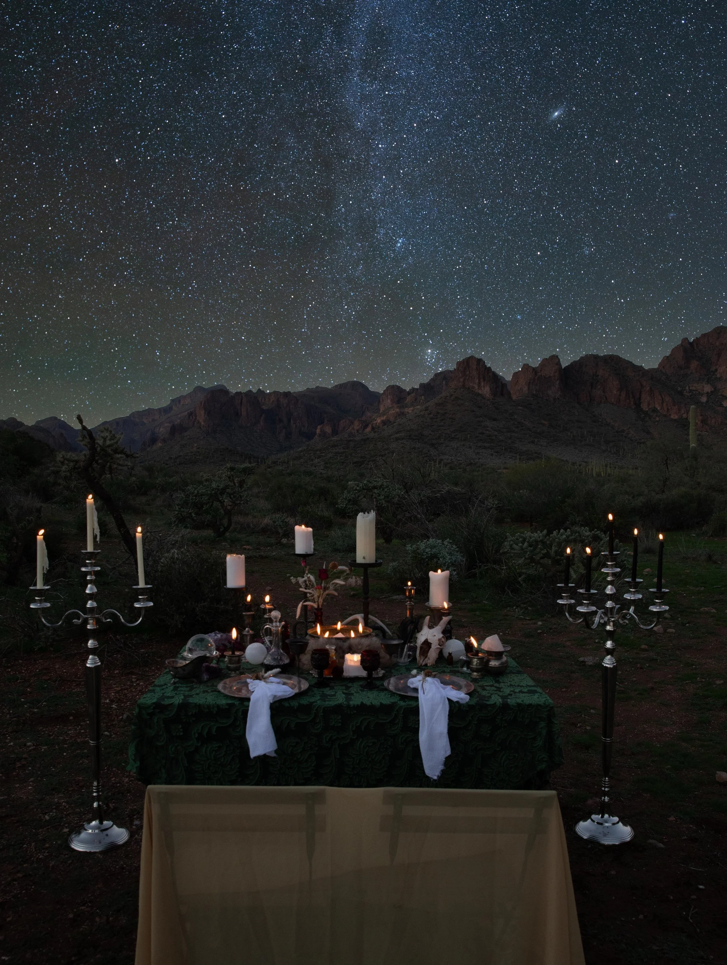 Some tables are meant for dinner.
Ours are meant for stories, candlelight, and staying long after the stars appear. 🌙🕯️

#undertherune #tablescape #arizonaevents #ritualdesign #witchywedding