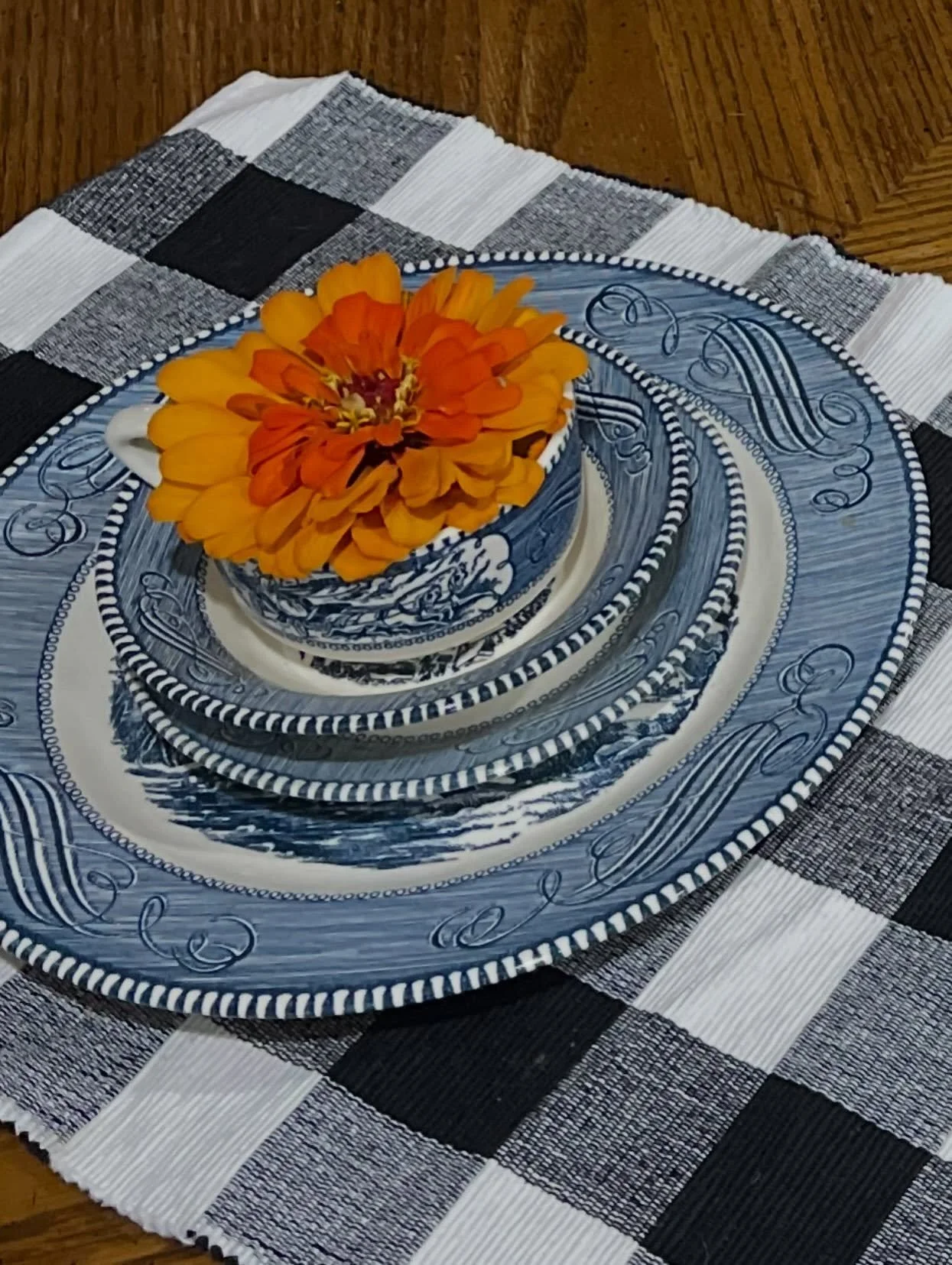 Some of my zinnias fell while we were in Connecticut. Came back home to some of the biggest and prettiest blooms yet&hellip;but the stems were too wonky for a jar. Coffee cups filled with water worked perfect 🌺 
We have a showing tomorrow. 🏠 Hopefu