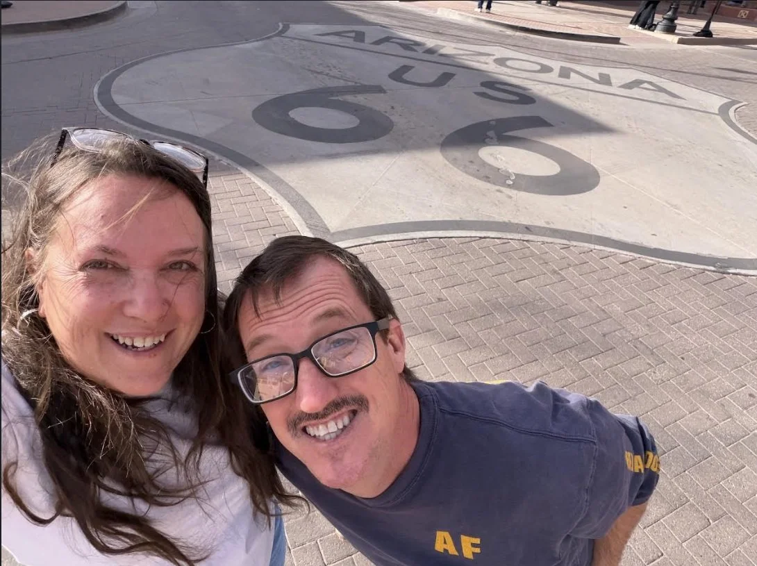 couple at route 66 winslow arizona