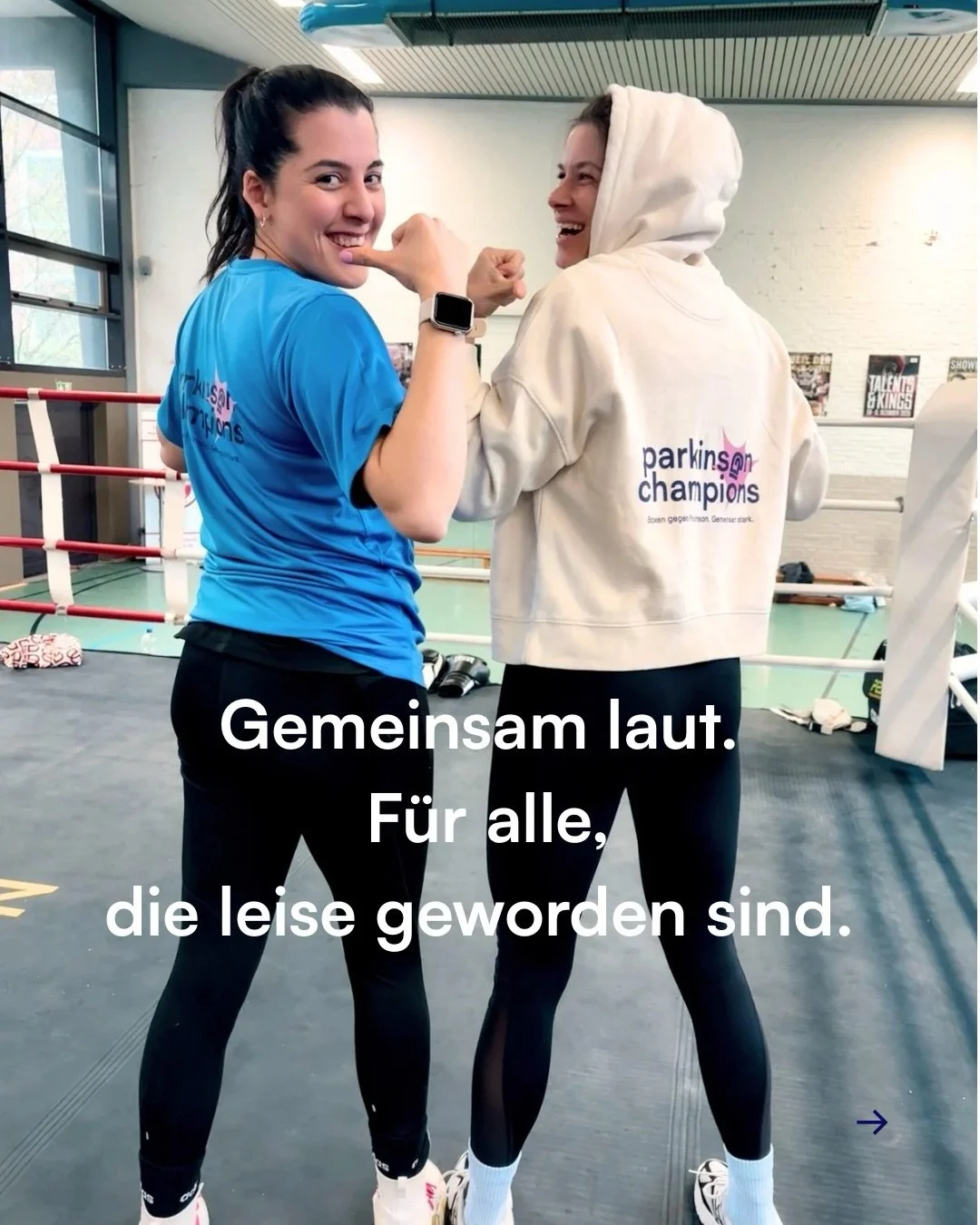 Gemeinsam laut.
F&uuml;r alle, die leise geworden sind.

Parkinson ist f&uuml;r viele ein Tabuthema.
Und doch betrifft es so viele Familien. 

Wir wissen, dass Boxen Leben ver&auml;ndern kann. Darum sprechen wir dar&uuml;ber.

Um Betroffenen Mut zu m
