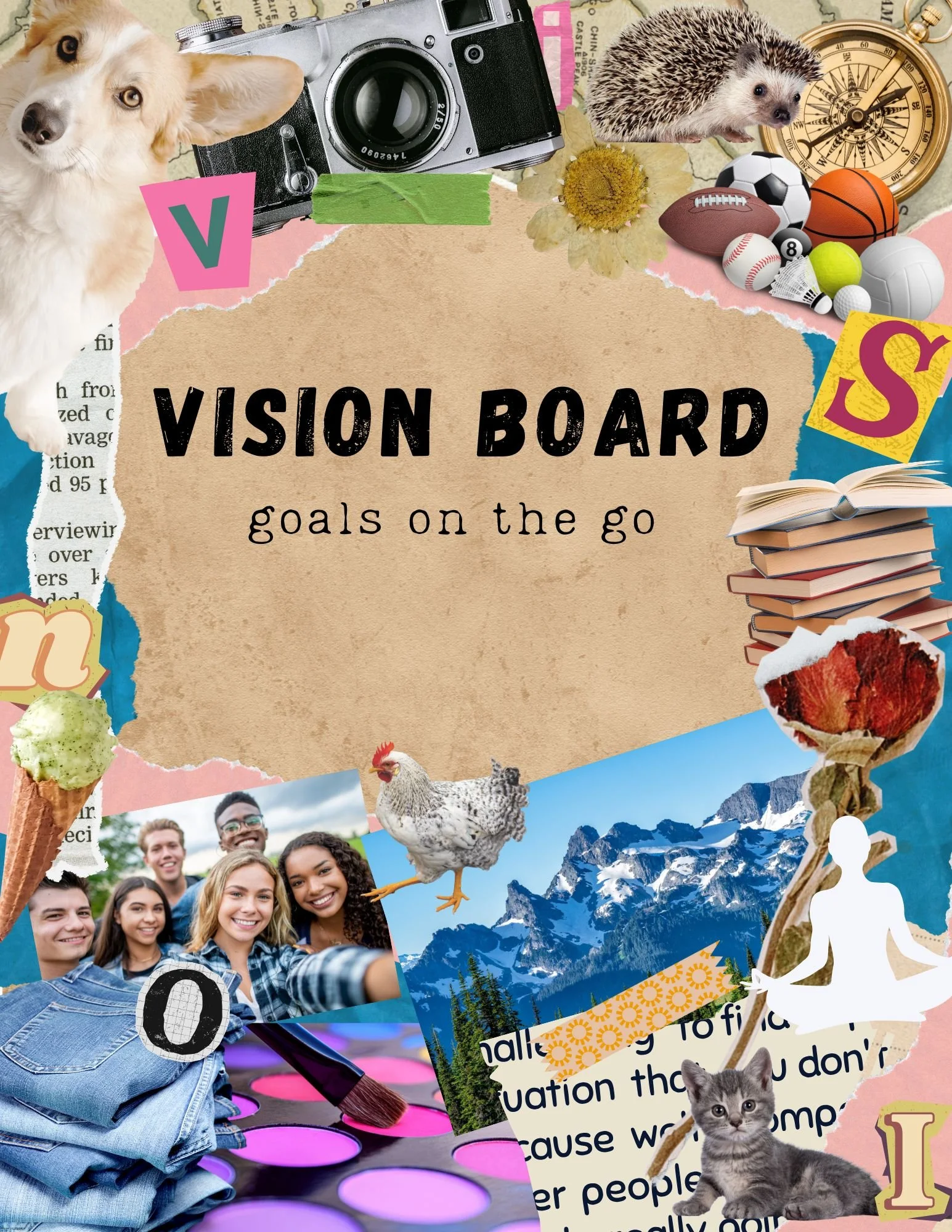 Vision Board Book for Kids 9-13 | Printable Goal Setting Journal | Tween Planner & Dream Board | Goal Tracker Workbook