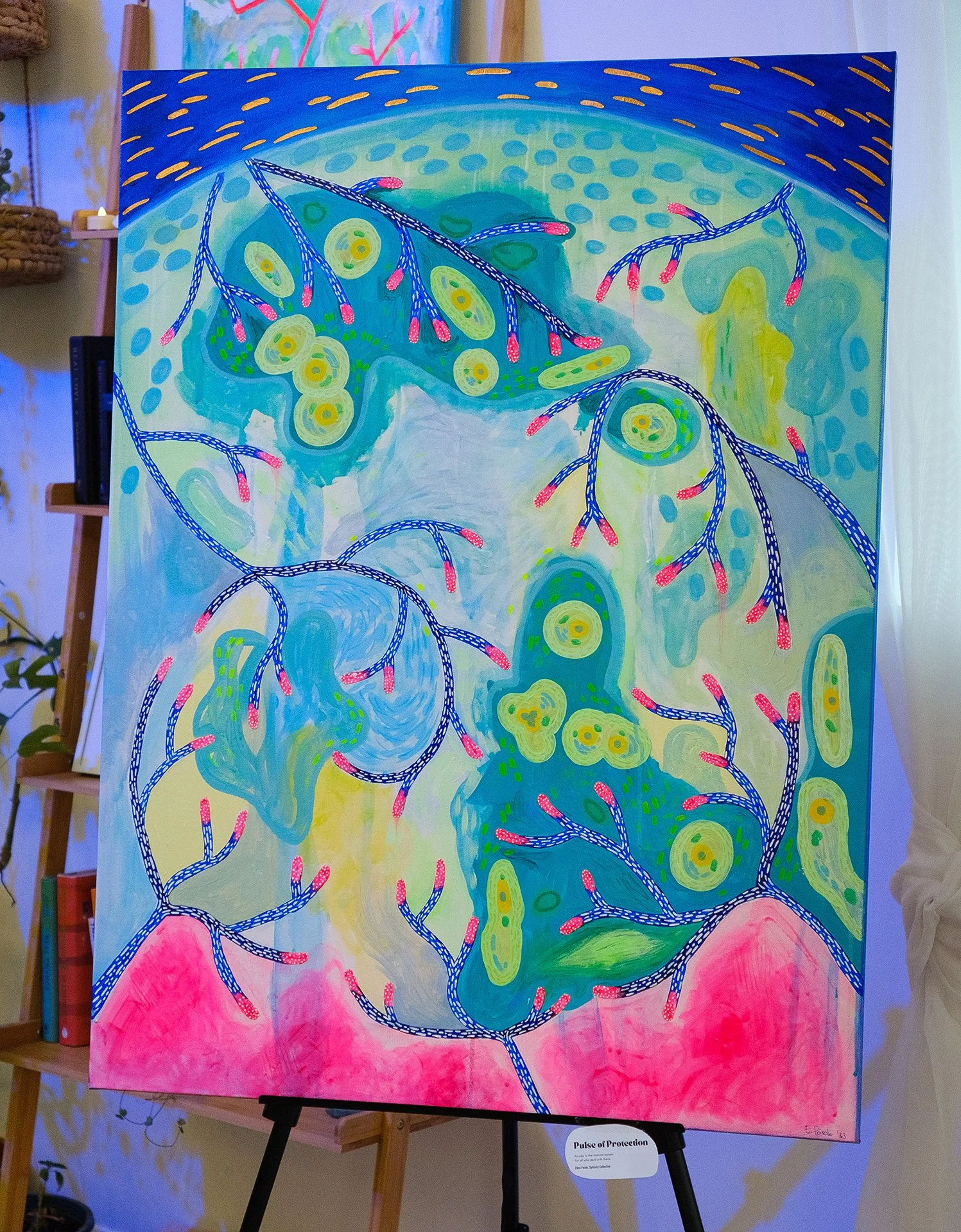 Pulse of Protection painting by Elina Pasok, inspired by immune system research and creative process structure