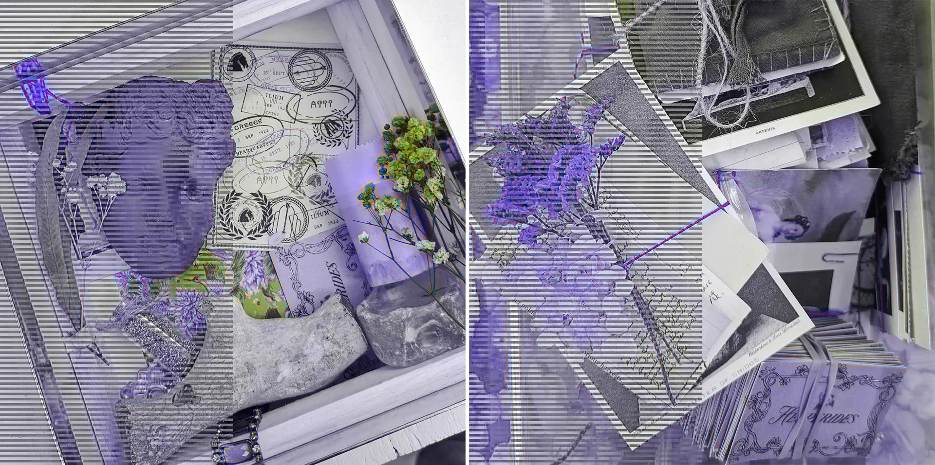 Punchdrunk studio research materials, references, photographs, and collected visual inspiration used during designs development