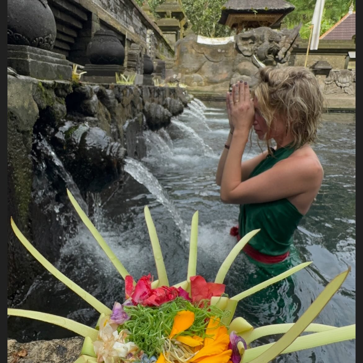 3 times for the face , 3 times for the entire head x 13 fountains for full purification Balinese style.
