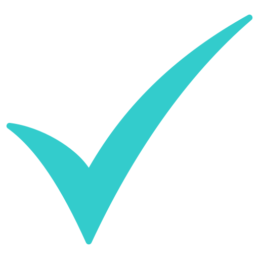A large teal check mark on a transparent background.