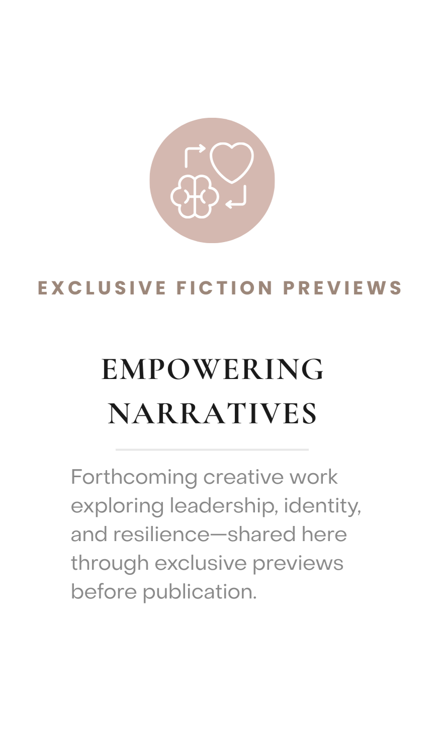 Fiction narratives exploring leadership, identity, and resilience through exclusive previews.