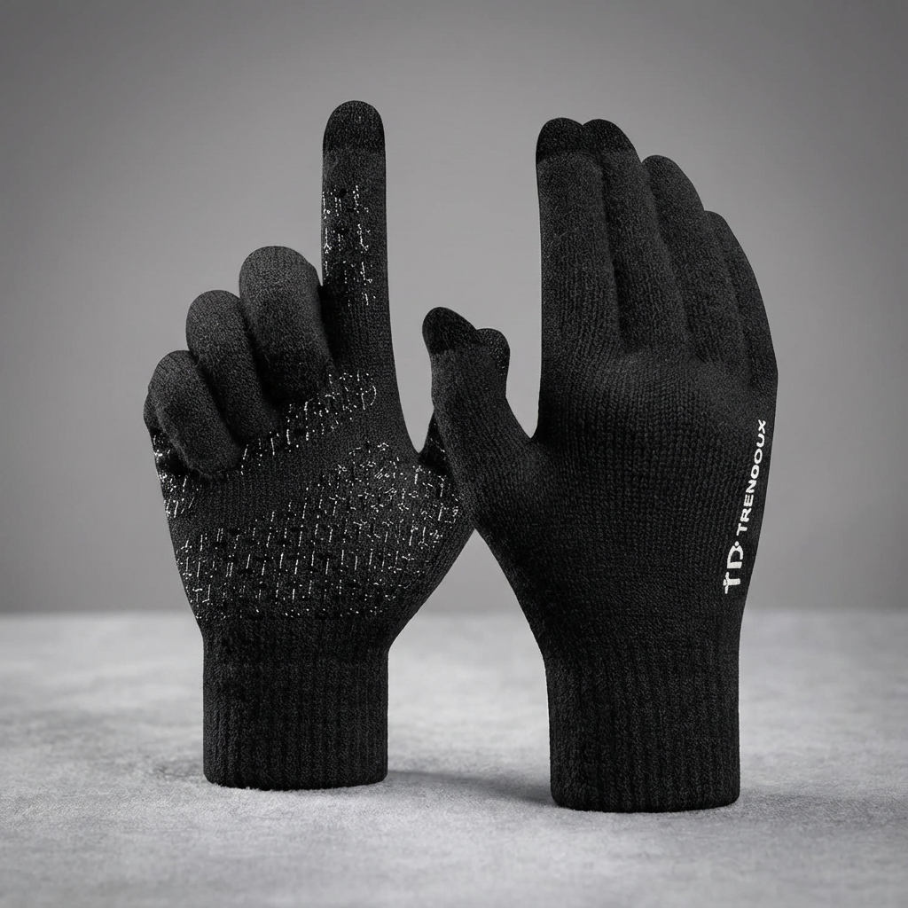 A pair of black gloves with a textured grip, displayed against a neutral background.